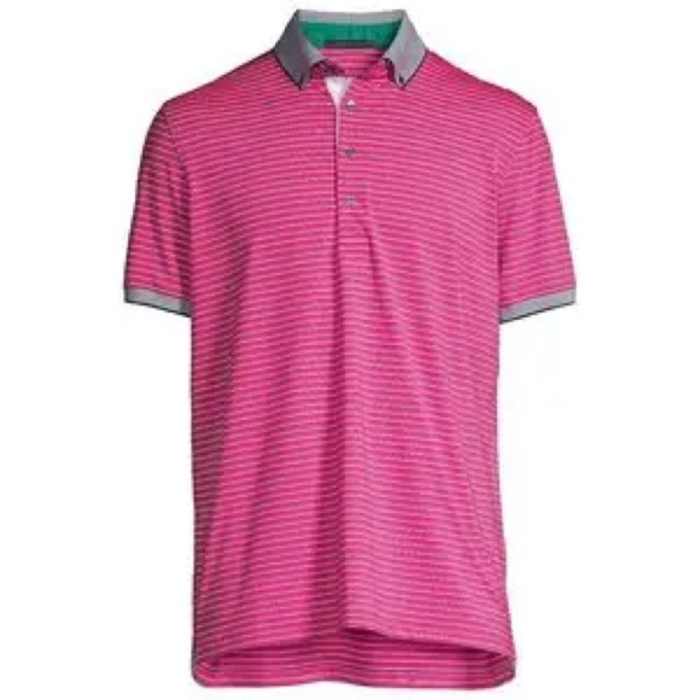 Greyson Men's Manistee Knit Button Down Golf Polo Shirt Striped Pink Large